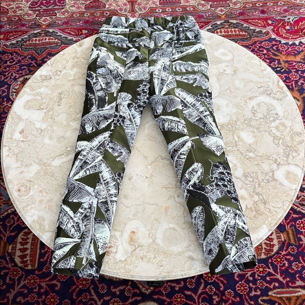 Oscar de la Renta Abstract Botanical Print 100% Silk Lined Slim Dress Pants - Picture 3 of 11